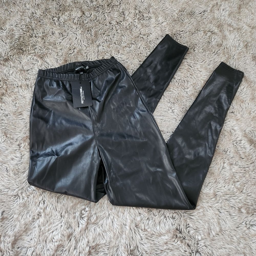 PrettyLittleThing Tall Black Faux Leather High Waisted Legging Size 10‎